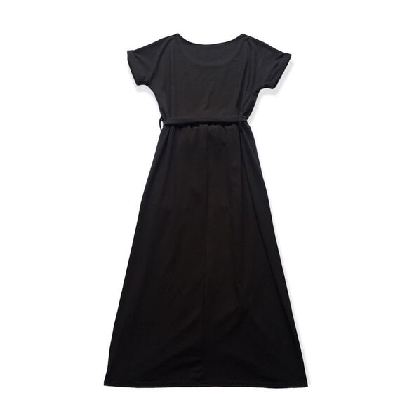 🔃Black Short Sleeve Front Split Midi Dress - Picture 4 of 8